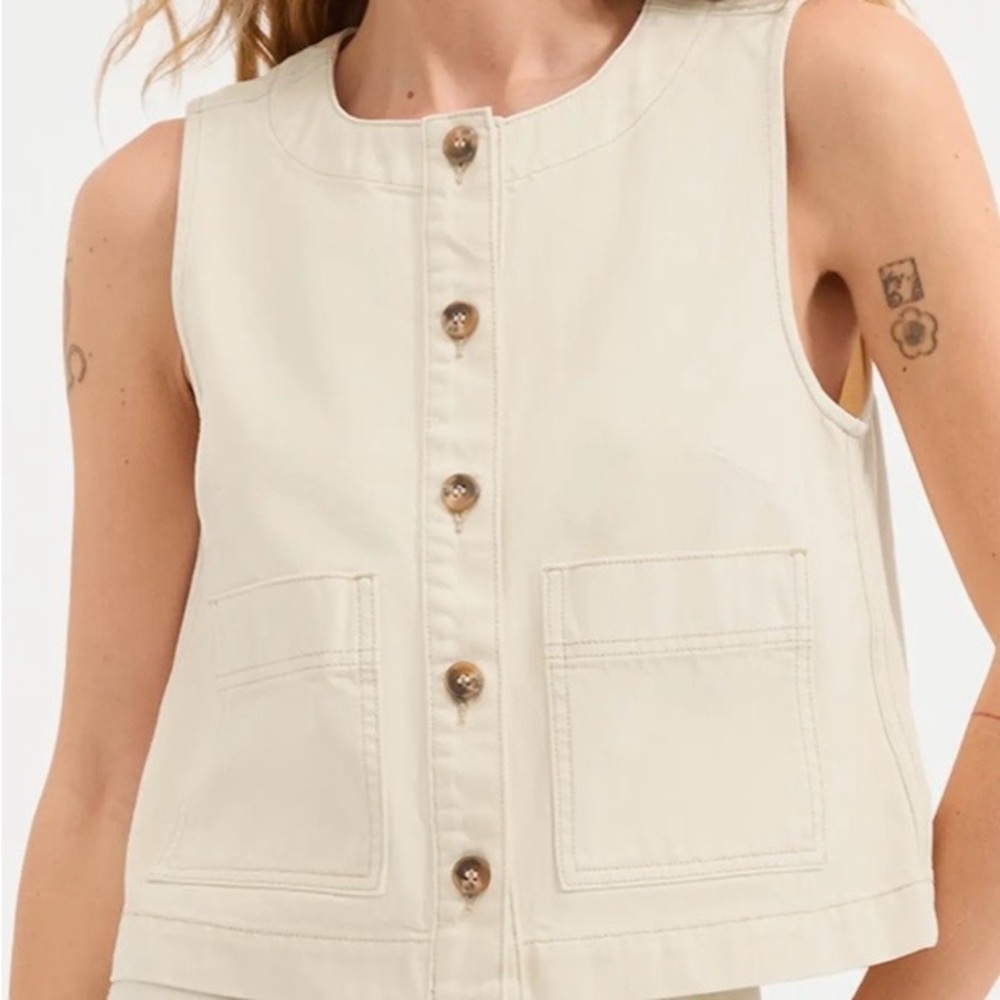 Veronica Beard Ording Cream Denim Sleeveless Vest, Size S